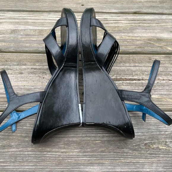 Etienne Aigner Women Shoes Wedge Heel Black Leather Upper Sandal Size 9M - Picture 8 of 12